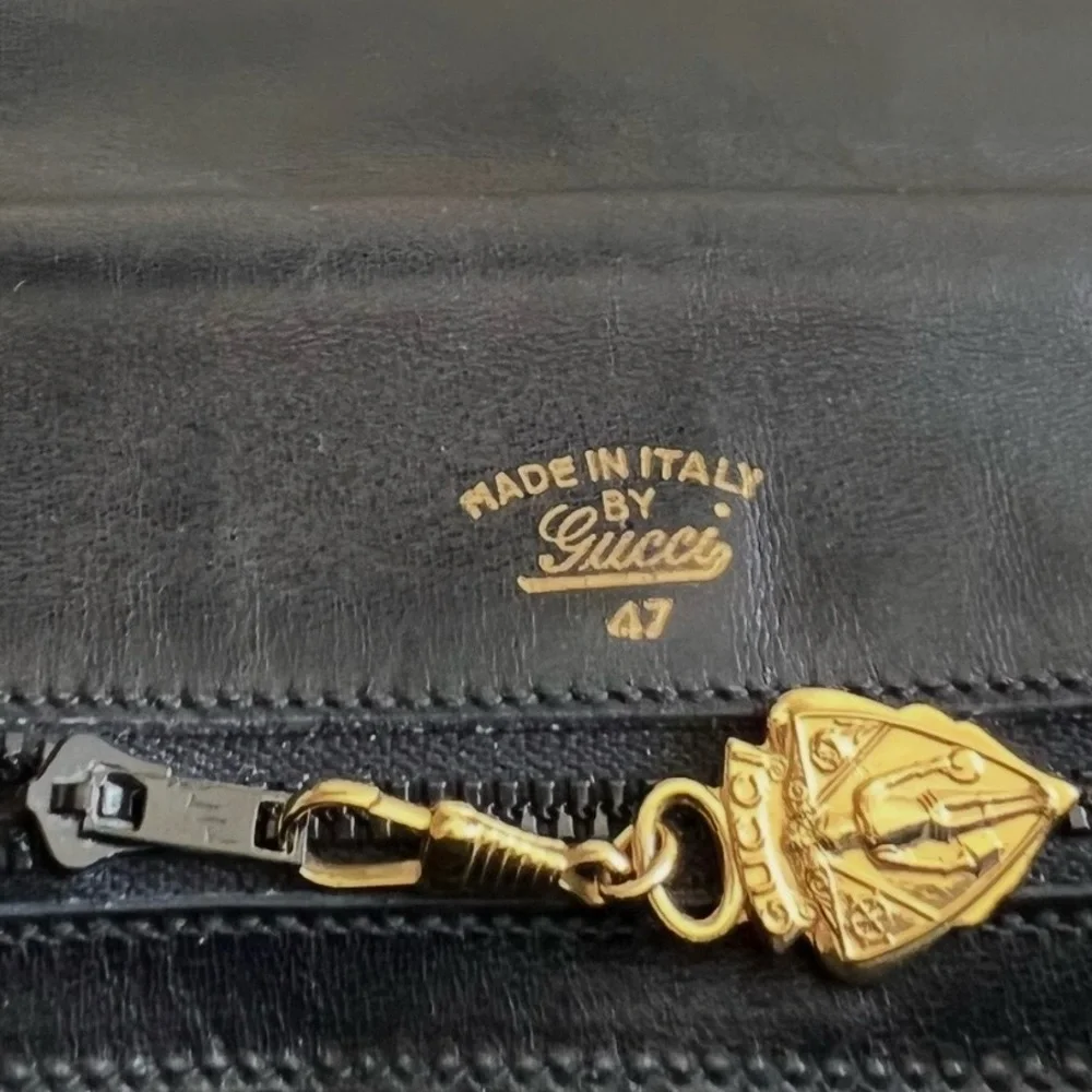 Vintage Gucci Blondie 1970s Black Leather Accordion Shoulder Bag Interlocking GG - Picture 8 of 16